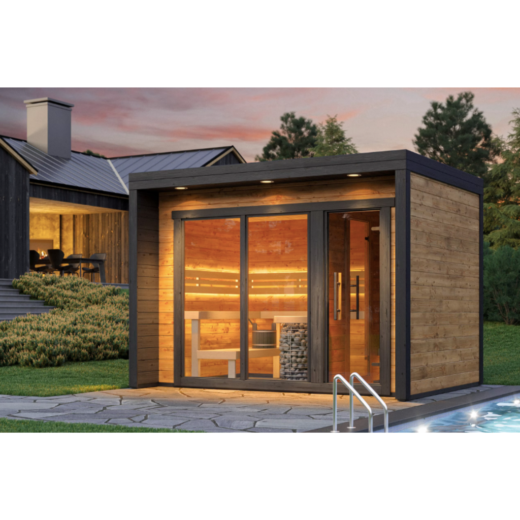 Blocksauna Elite — Luxus Gartensauna mit Vorraum