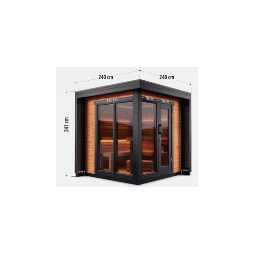 Blocksauna Pro — Massive Kubus-Sauna mit Panorama-Glasfront