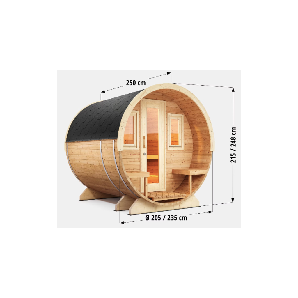 Fasssauna Essential — Premium Outdoor Sauna mit Terrasse