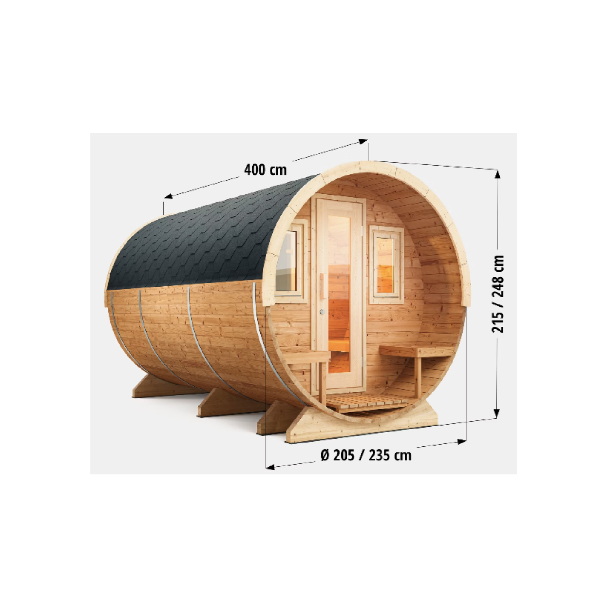 Fasssauna Elite — Luxus Outdoor Sauna mit Vorraum & Terrasse