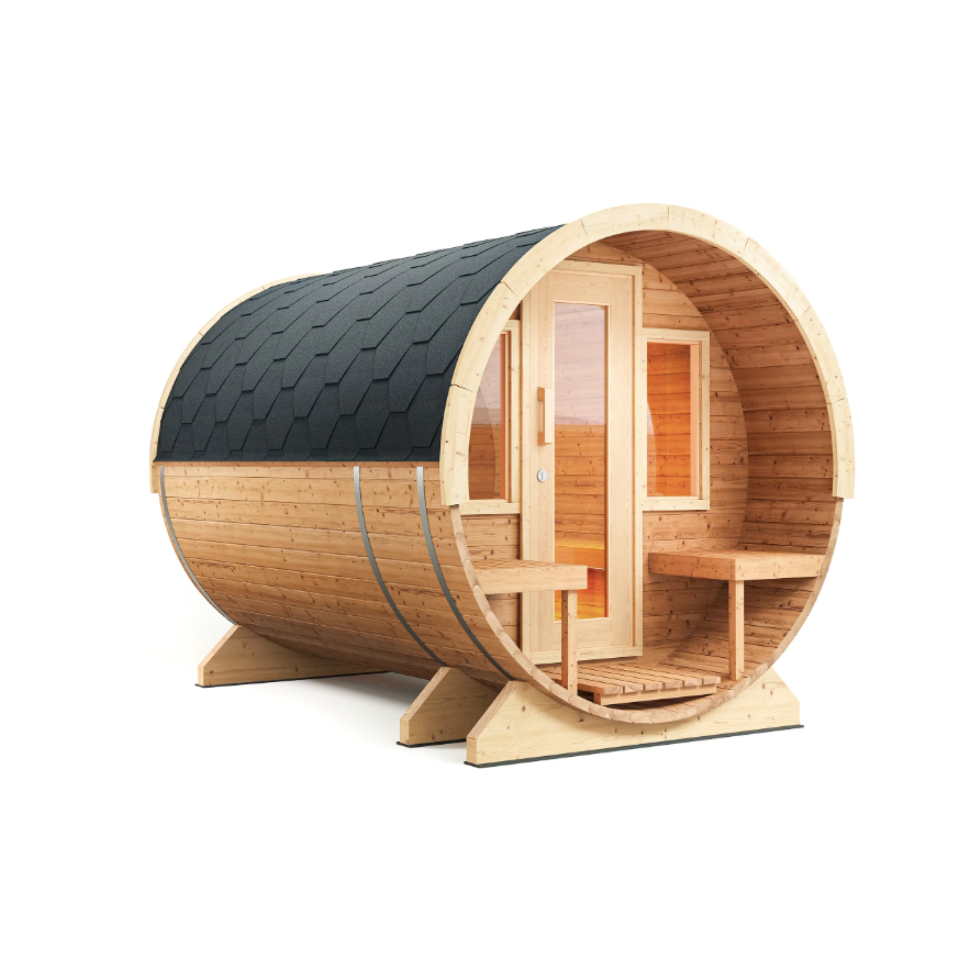 Fasssauna Pro — Premium Outdoor Sauna mit Terrasse