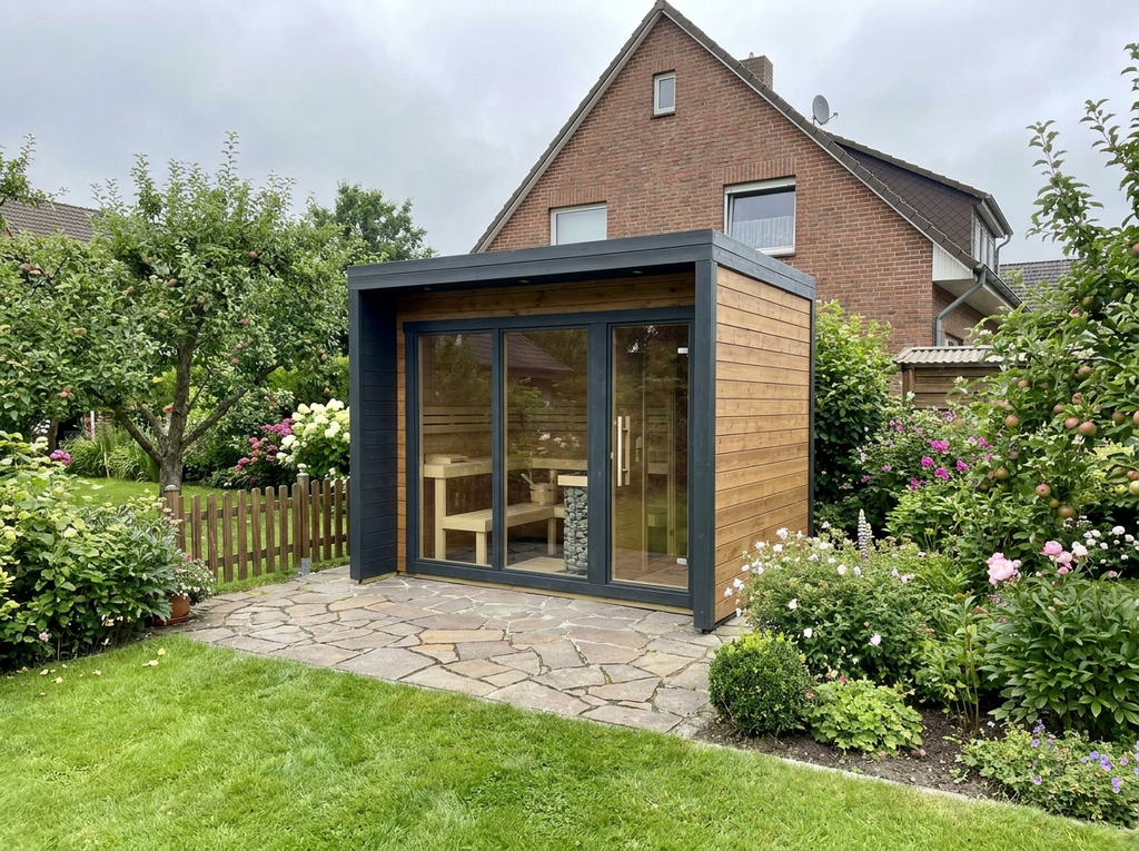 Blocksauna Elite — Luxus Gartensauna mit Vorraum